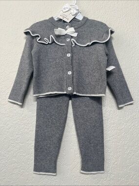 Toddler Girl 18 Months Knit Ruffle Matching Set with Bow - Grey